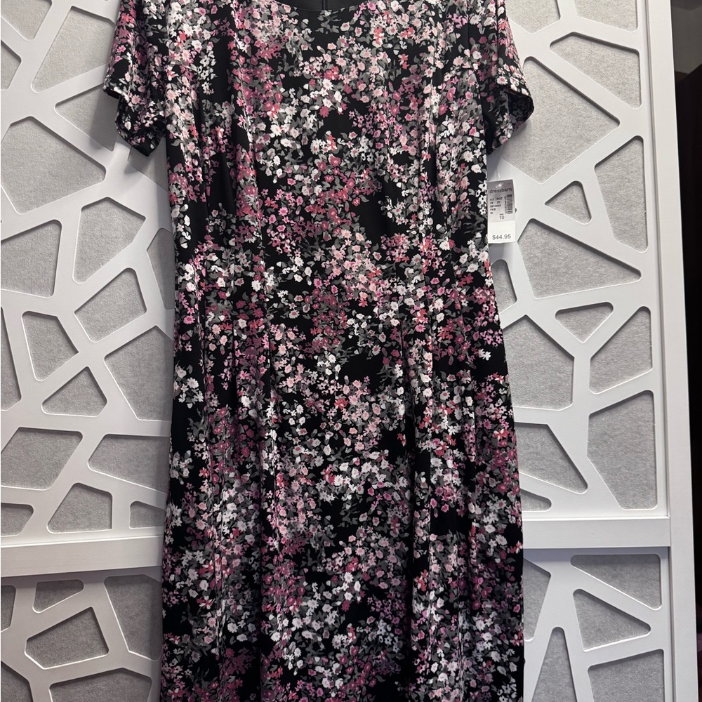 dressbarn Black and Pink Floral Midi Dress